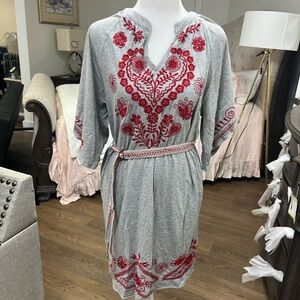 Chic Gray and Red Embroidered Mini Dress